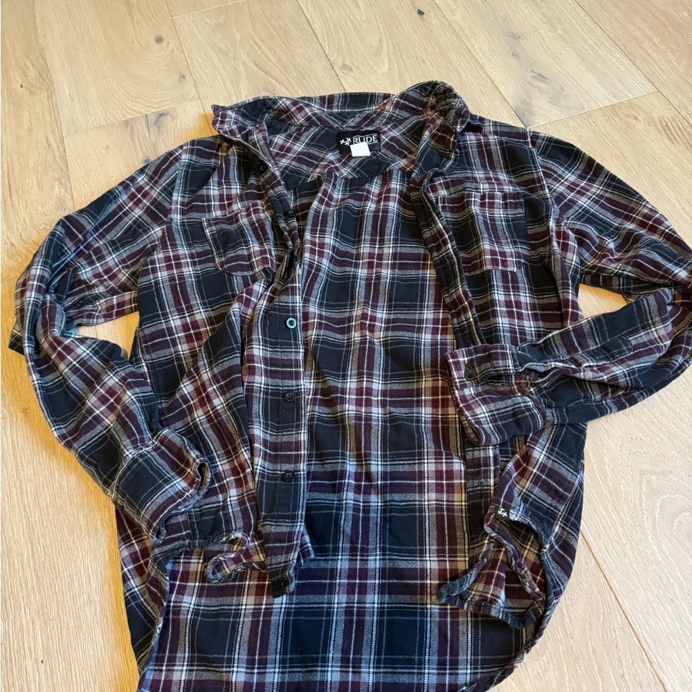 RUDE Burgundy and Black Plaid Shirt